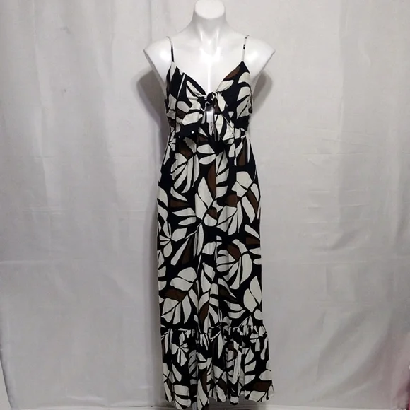 Women's Neutral Botanical Print Sleeveless Tie-Front Midi Dress - Tabitha Brown for Target Black S